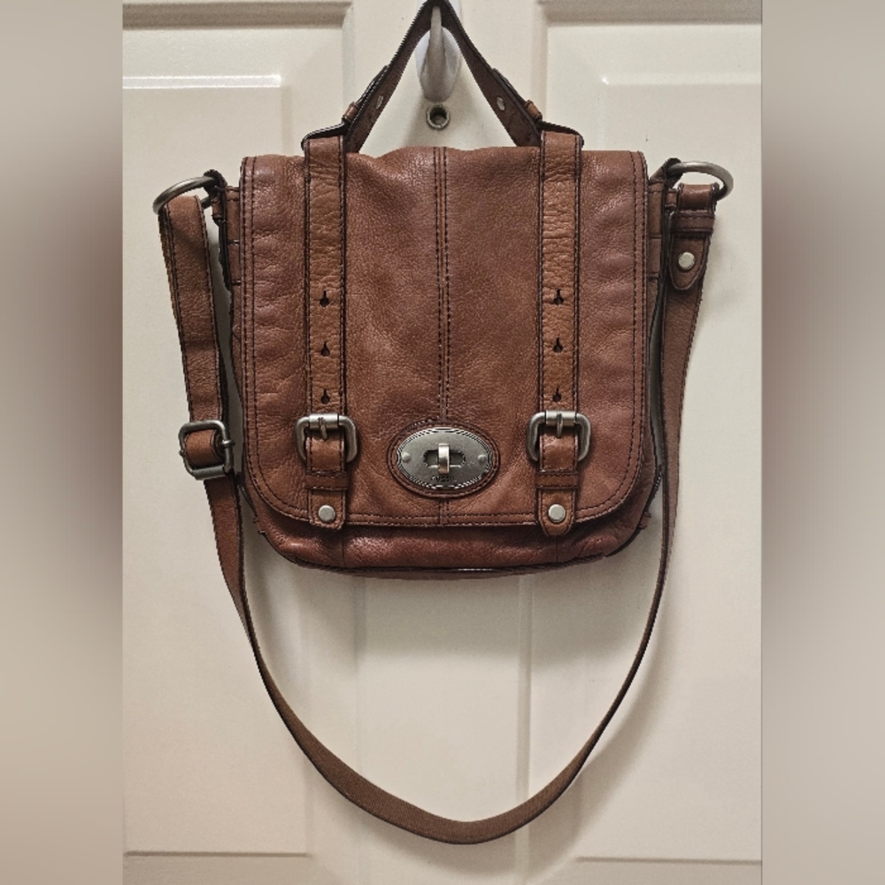 Fossil Maddox Brown Leather Crossbody Bag